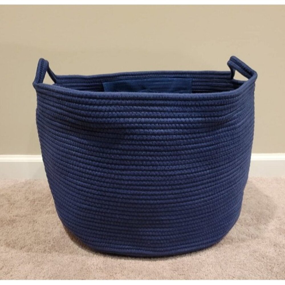 New Extra Large Blanket Basket, Maliton Cotton Rope Bin 22" x 22" x 14", Blue
